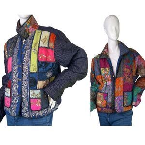 C:eed by Carla Freeman Silk Blend Reversible Patchwork Button Up Jacket Sz Large